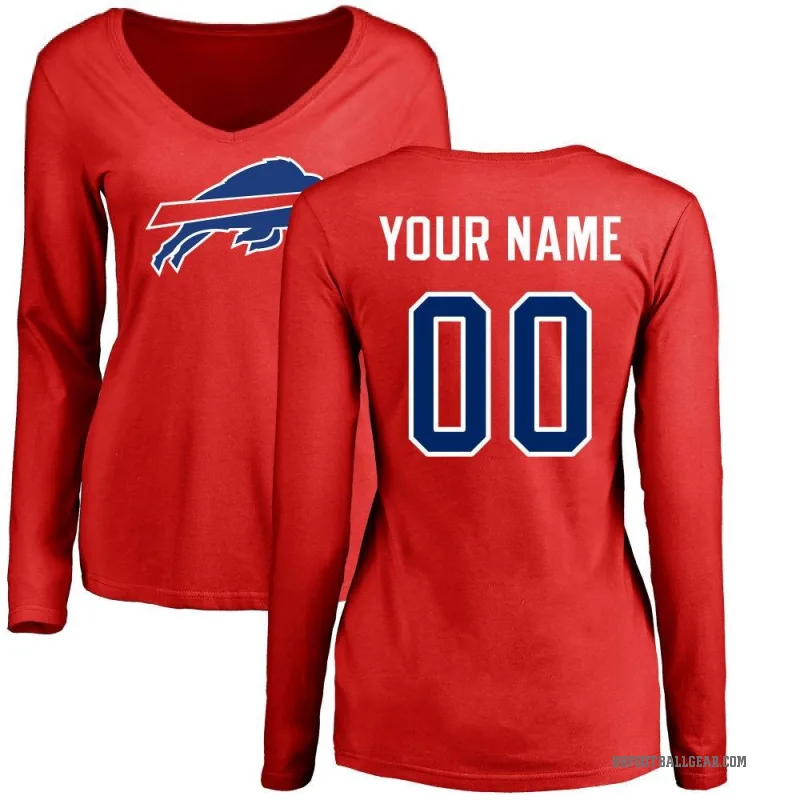 Custom Women's Red Buffalo Bills Logo Slim Fit Long Sleeve T-Shirt -