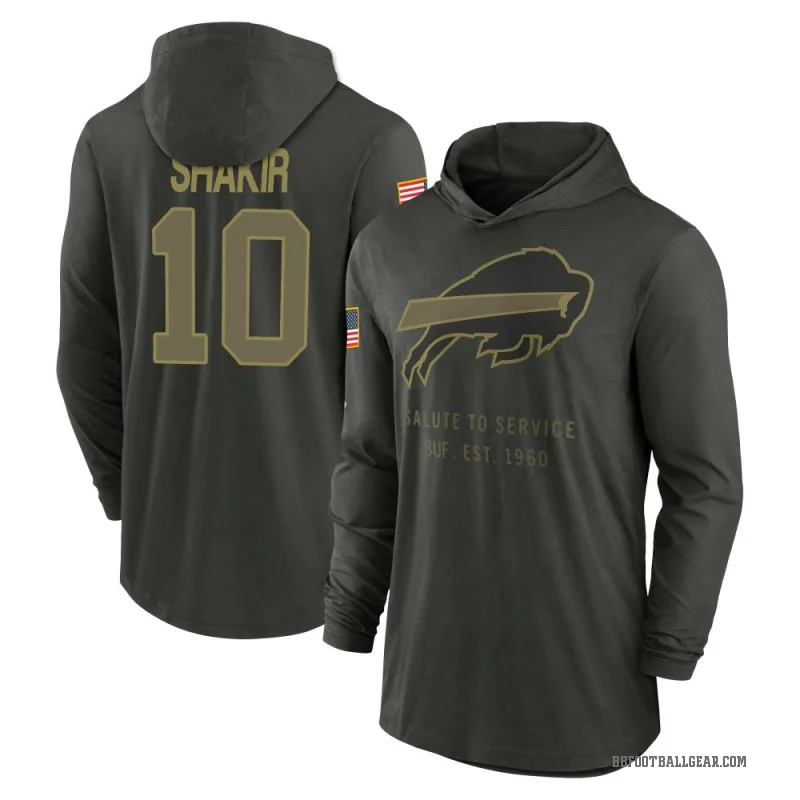 Khalil Shakir Men's Green Buffalo Bills Forest/ 2025 Salute to Service Sideline Lightweight Hooded Pullover Long Sleeve T-Shirt