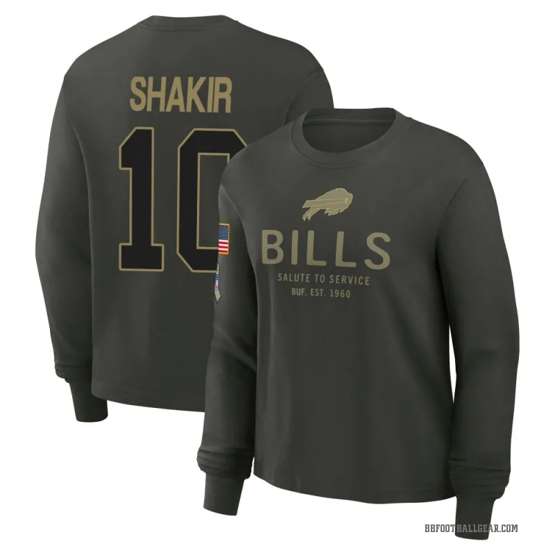 Khalil Shakir Women's Green Buffalo Bills Dark/ 2025 Salute to Service Sideline Long Sleeve T-Shirt