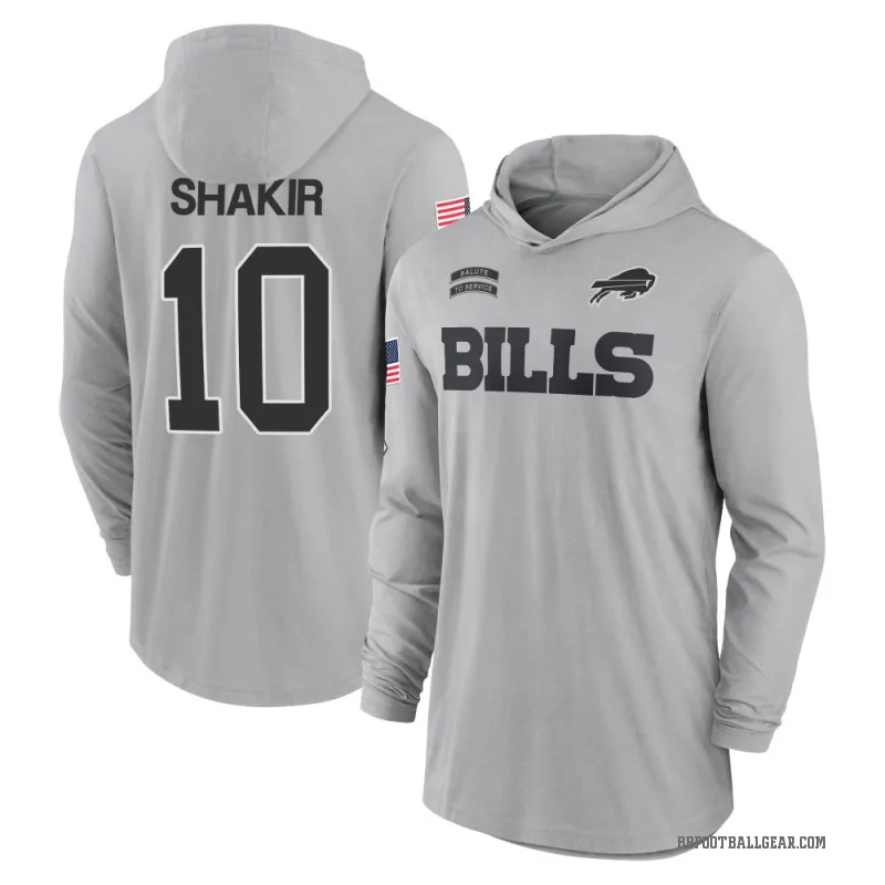 Khalil Shakir Youth Gray Buffalo Bills 2024 Salute to Service Lightweight Performance Long Sleeve Hooded T-Shirt